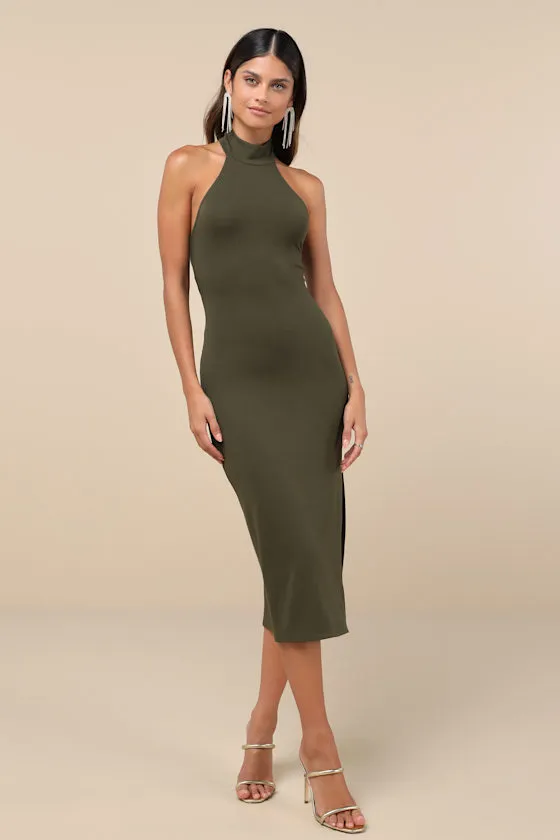 Simply Enchanted Olive Green Halter Midi Dress sold by Lulus product image thumbnail 3