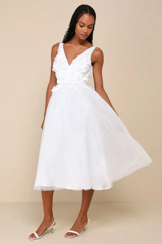 Dreamy Presence White Tulle Floral Applique Bow Midi Dress sold by Lulus product image thumbnail 2