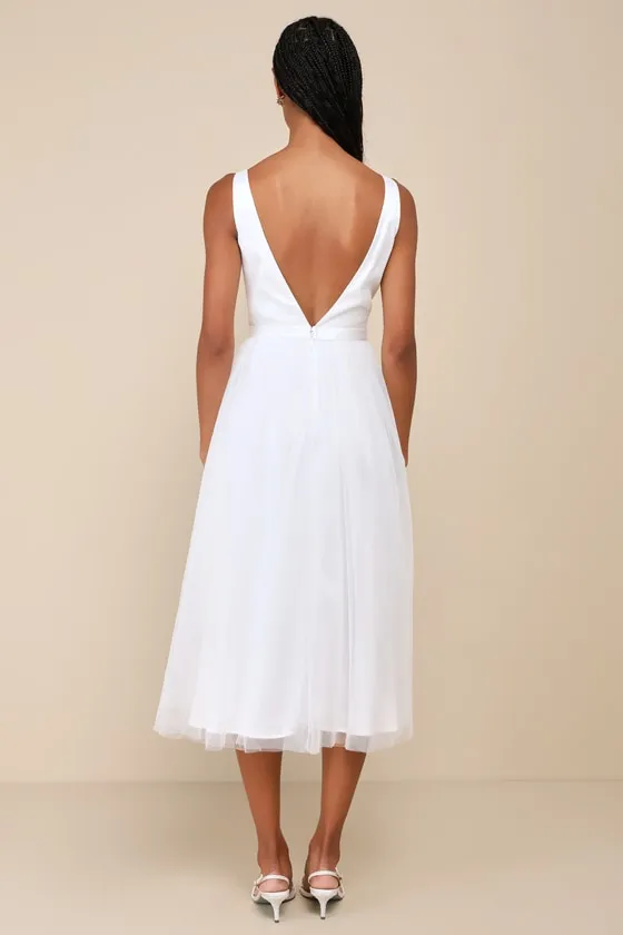 Dreamy Presence White Tulle Floral Applique Bow Midi Dress sold by Lulus product image thumbnail 3