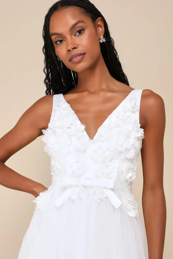Dreamy Presence White Tulle Floral Applique Bow Midi Dress sold by Lulus product image thumbnail 4