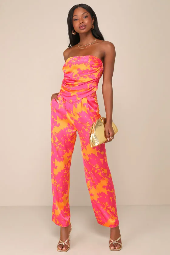 Instinctive Glam Pink and Orange Floral Strapless Top sold by Lulus product image thumbnail 2