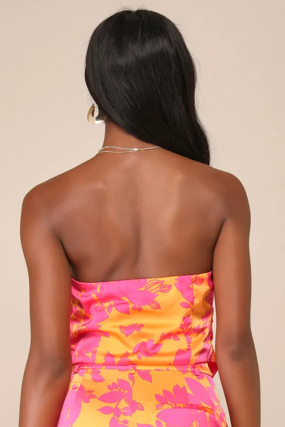 Instinctive Glam Pink and Orange Floral Strapless Top sold by Lulus product image thumbnail 3