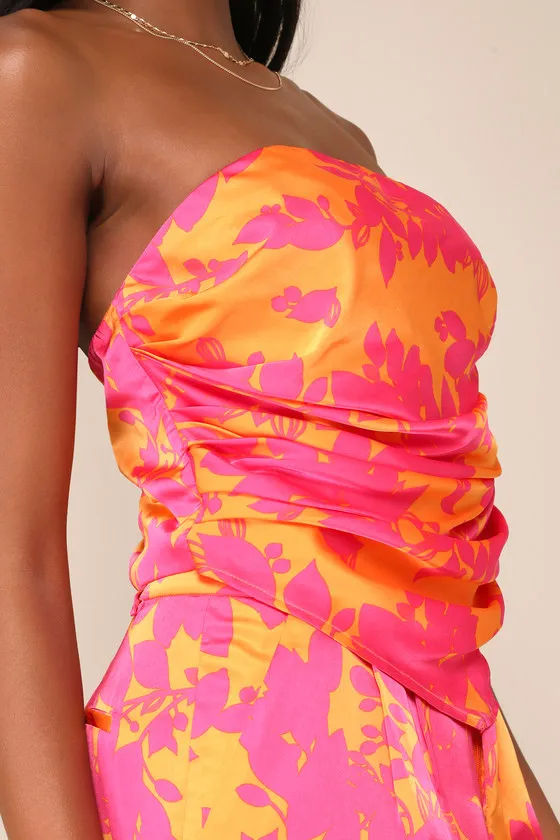 Instinctive Glam Pink and Orange Floral Strapless Top sold by Lulus product image thumbnail 4