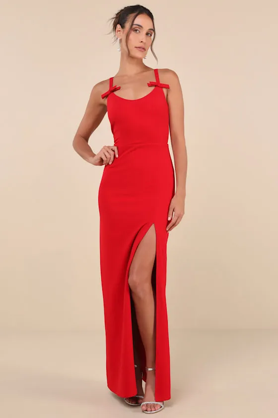 Darling Radiance Red Sleeveless Bow Backless Maxi Dress sold by Lulus