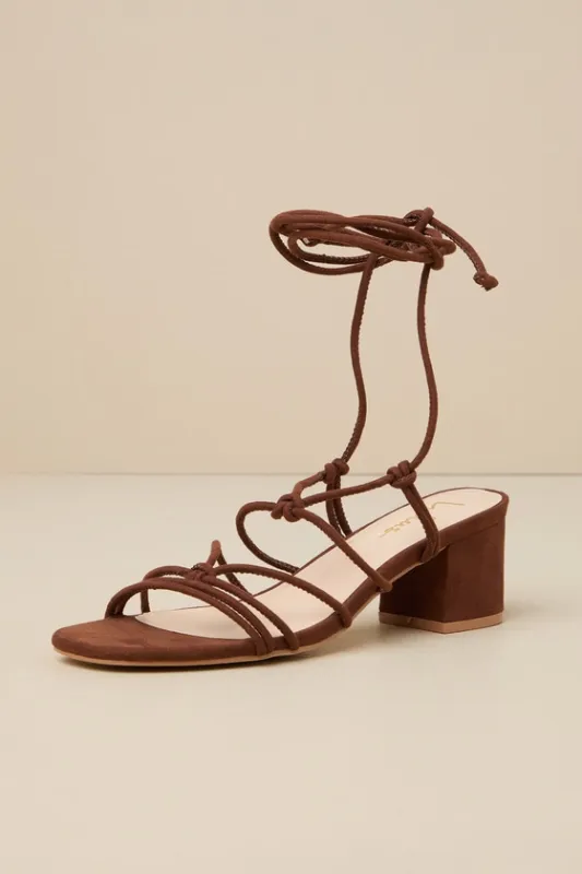 Julane Walnut Brown Suede Knotted Lace-Up High Heel Sandals sold by Lulus