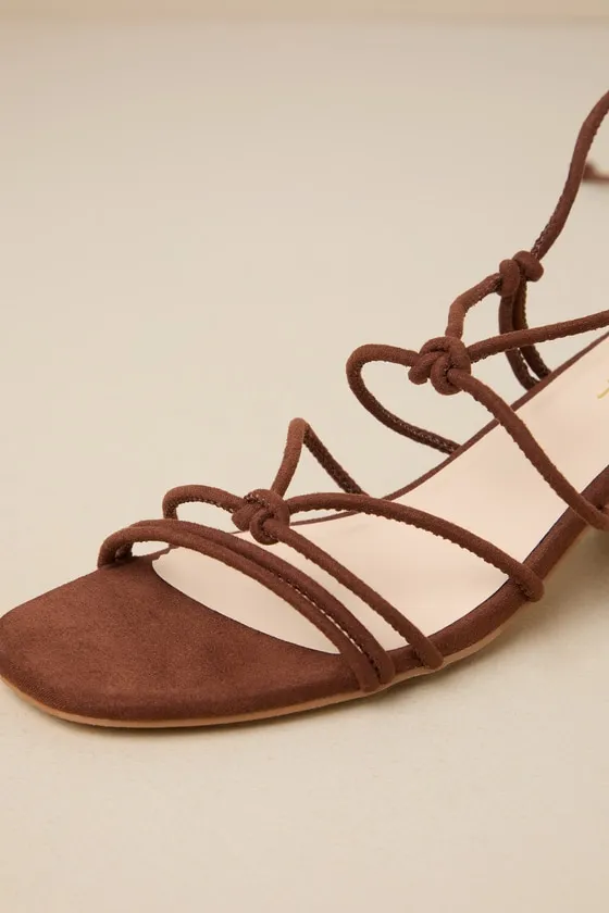 Julane Walnut Brown Suede Knotted Lace-Up High Heel Sandals sold by Lulus product image thumbnail 4