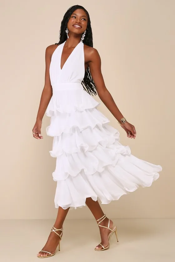 Exceedingly Gorgeous White Tiered Halter Midi Dress sold by Lulus product image thumbnail 2