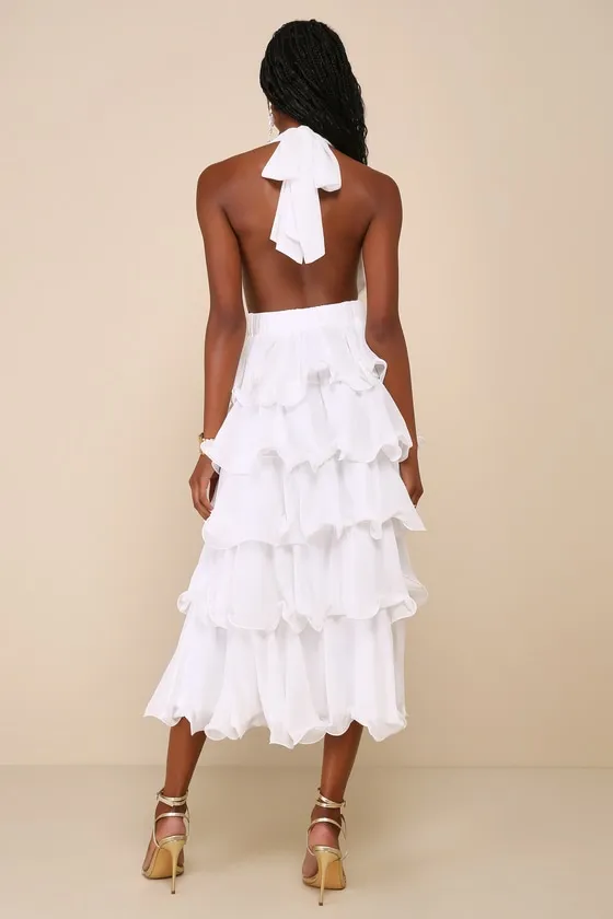 Exceedingly Gorgeous White Tiered Halter Midi Dress sold by Lulus product image thumbnail 3