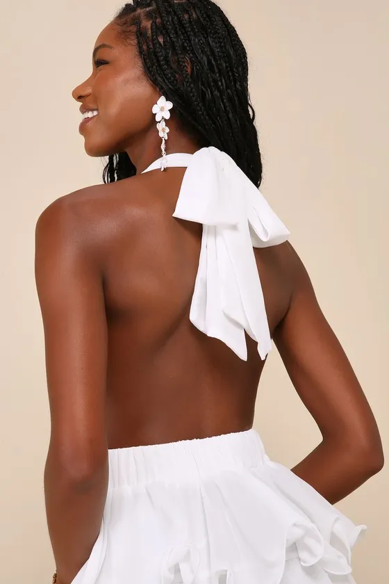 Exceedingly Gorgeous White Tiered Halter Midi Dress sold by Lulus product image thumbnail 4