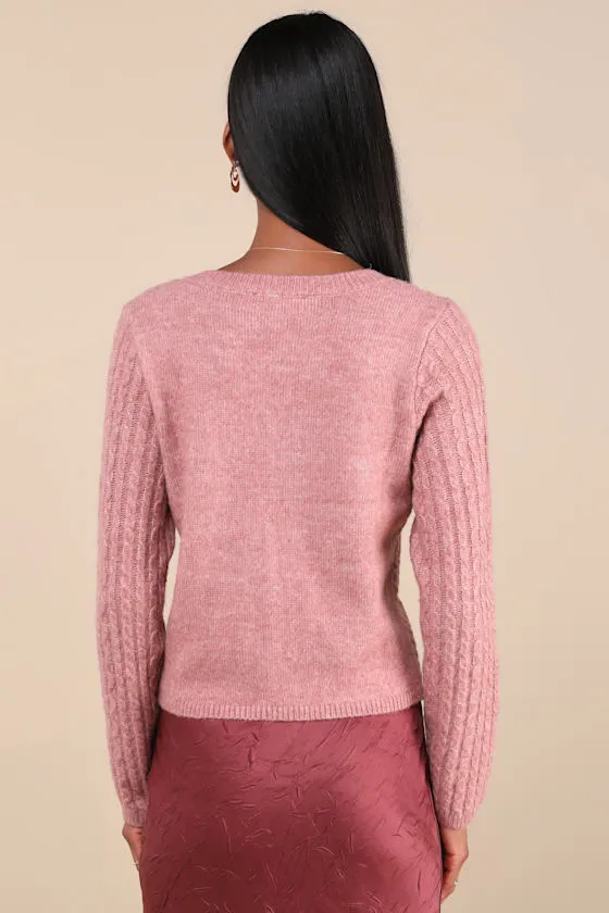 Classically Comfy Heathered Pink Cable Knit Cardigan sold by Lulus product image thumbnail 2