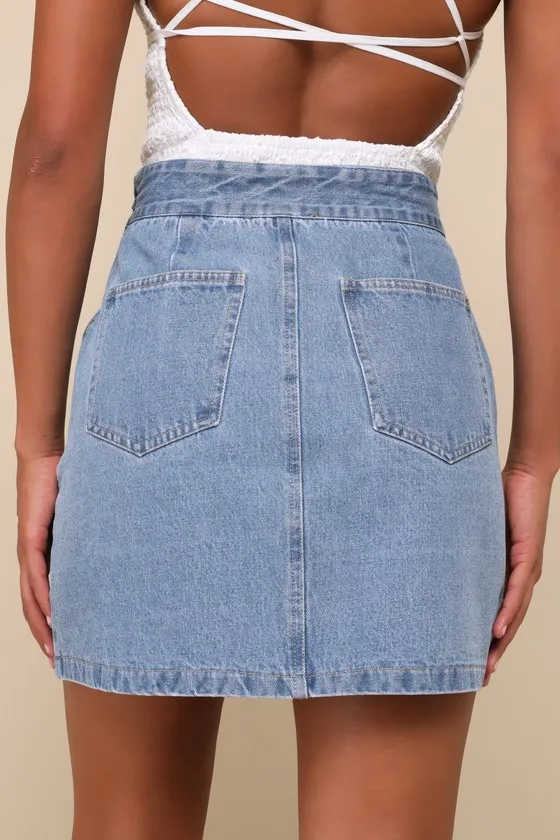Exceptional Crush Medium Wash Denim High-Rise Mini Skirt sold by Lulus product image thumbnail 2