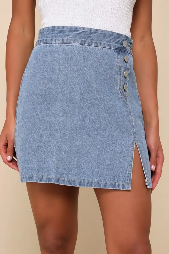 Exceptional Crush Medium Wash Denim High-Rise Mini Skirt sold by Lulus product image thumbnail 3
