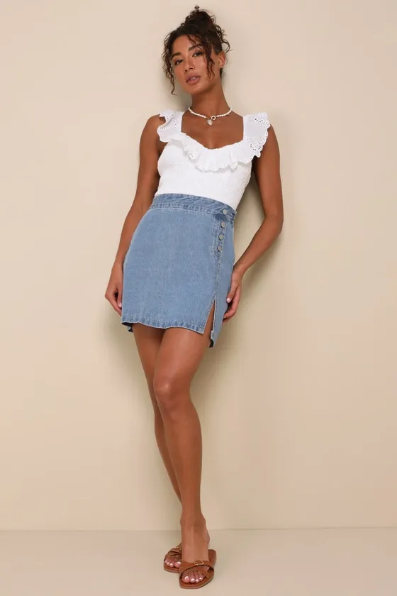 Exceptional Crush Medium Wash Denim High-Rise Mini Skirt sold by Lulus product image thumbnail 4