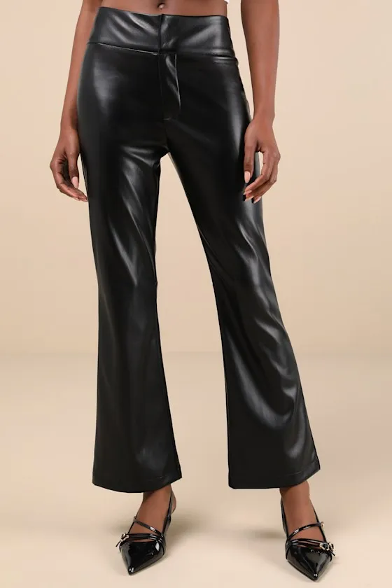 City Status Black Vegan Leather Mid-Rise Bootcut Pants sold by Lulus product image thumbnail 2