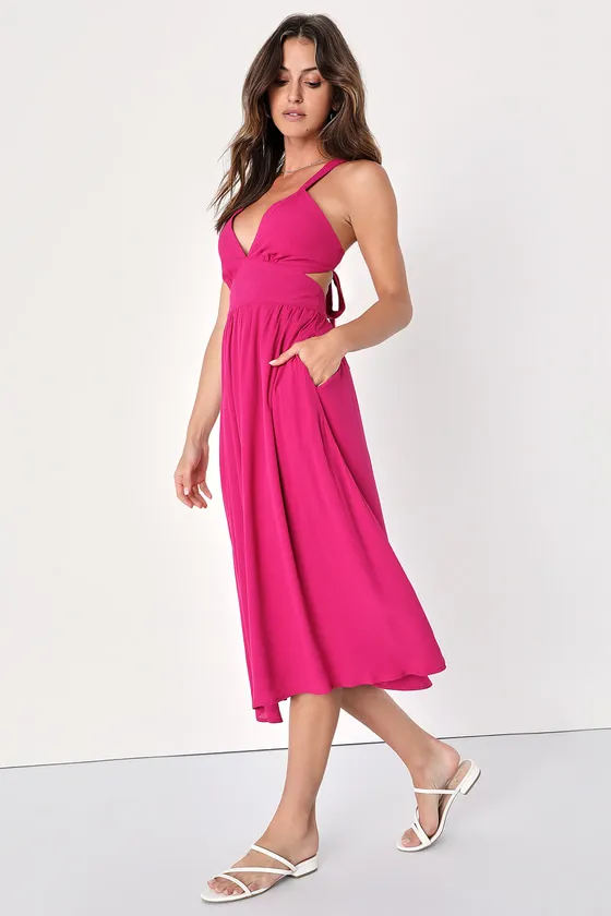 Bold New Look Magenta Tie-Back Midi Dress With Pockets sold by Lulus product image thumbnail 2