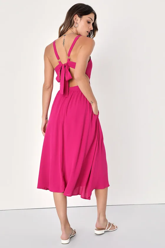 Bold New Look Magenta Tie-Back Midi Dress With Pockets sold by Lulus product image thumbnail 3