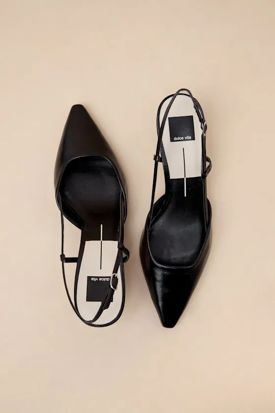 Odela Midnight Leather Pointed-Toe Slingback Pumps sold by Lulus product image thumbnail 3