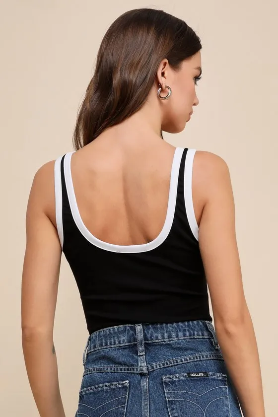 Perfect Cuteness Black and White Color Block Sleeveless Bodysuit sold by Lulus product image thumbnail 3