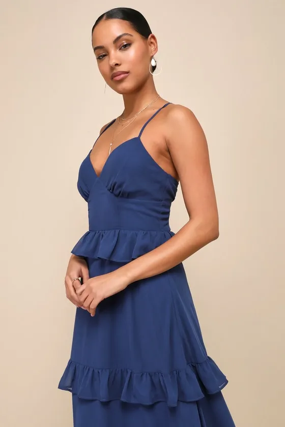 Captivating Class Blue Ruffled Tiered Lace-Up Maxi Dress sold by Lulus product image thumbnail 3