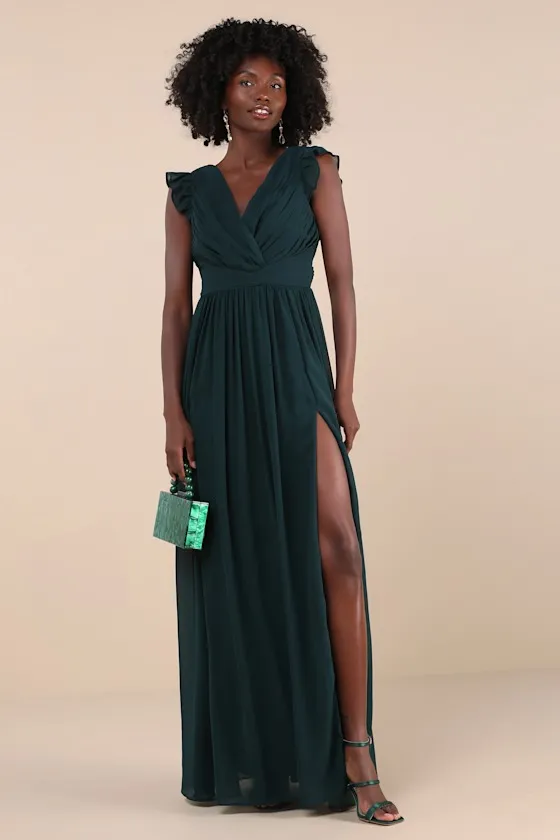 Gorgeous Goal Emerald Pleated Backless Surplice Maxi Dress sold by Lulus