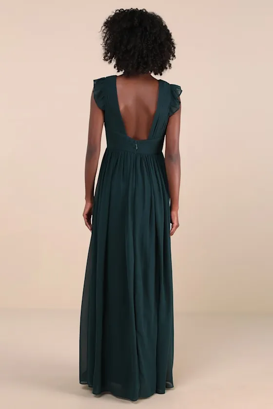 Gorgeous Goal Emerald Pleated Backless Surplice Maxi Dress sold by Lulus product image thumbnail 2