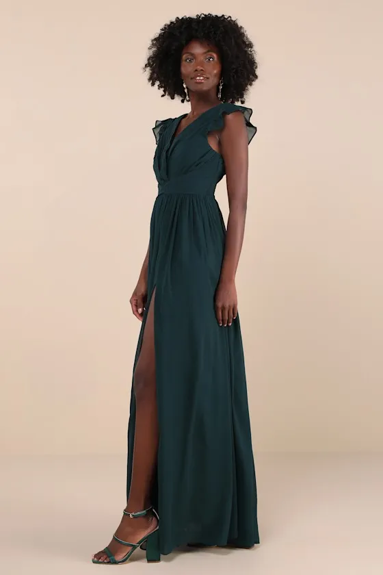Gorgeous Goal Emerald Pleated Backless Surplice Maxi Dress sold by Lulus product image thumbnail 3