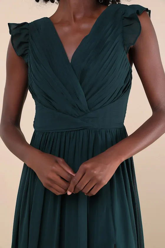 Gorgeous Goal Emerald Pleated Backless Surplice Maxi Dress sold by Lulus product image thumbnail 4