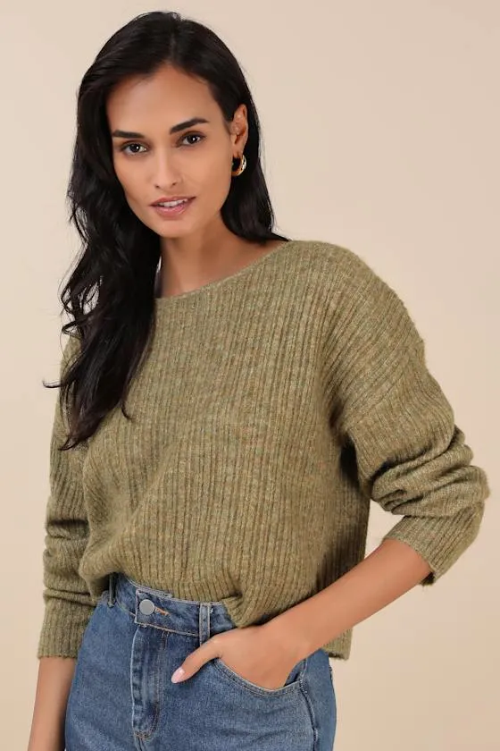 Cozy Composure Olive Marled Cropped Pullover Sweater sold by Lulus