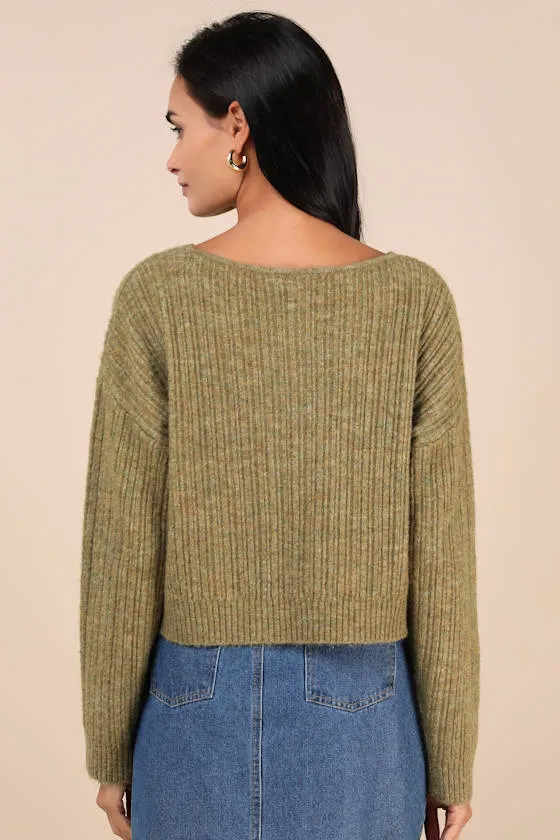 Cozy Composure Olive Marled Cropped Pullover Sweater sold by Lulus product image thumbnail 2