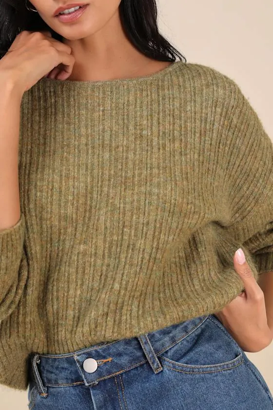 Cozy Composure Olive Marled Cropped Pullover Sweater sold by Lulus product image thumbnail 4