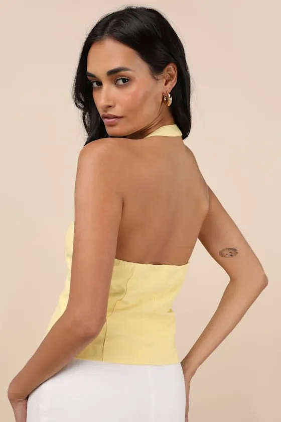 Pamula Light Yellow Halter Button-Front Top sold by Lulus product image thumbnail 3