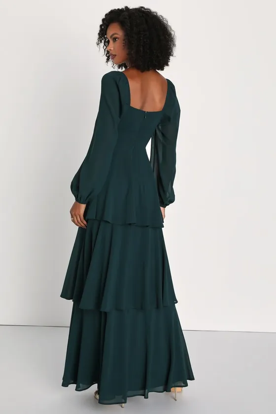 Tier to Enchant Emerald Green Long Sleeve Tiered Maxi Dress sold by Lulus product image thumbnail 2