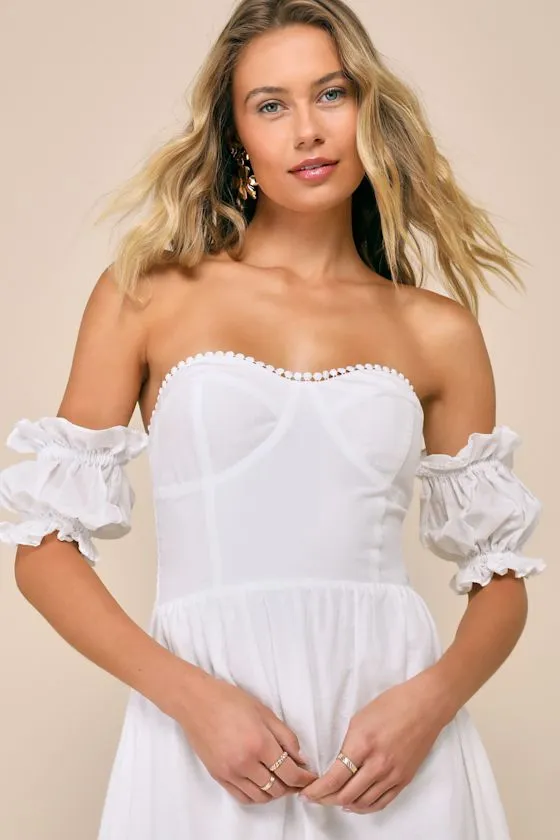 Sweet Sunlover White Embroidered Off-the-Shoulder Midi Dress sold by Lulus