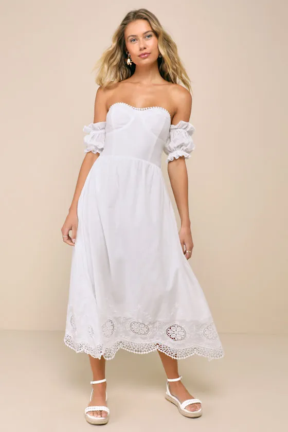 Sweet Sunlover White Embroidered Off-the-Shoulder Midi Dress sold by Lulus product image thumbnail 2