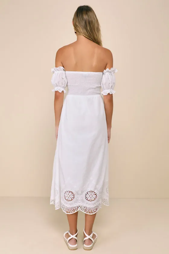 Sweet Sunlover White Embroidered Off-the-Shoulder Midi Dress sold by Lulus product image thumbnail 3