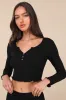 Cuddly Aura Black Ribbed Henley Two-Piece Pajama Set sold by Lulus