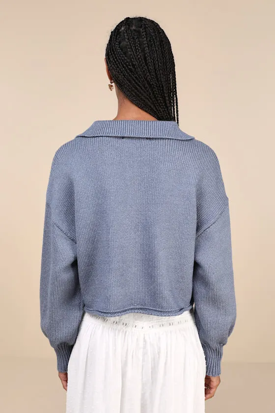 Comfy Ideal Heather Blue Collared Cropped Pullover Sweater sold by Lulus product image thumbnail 2