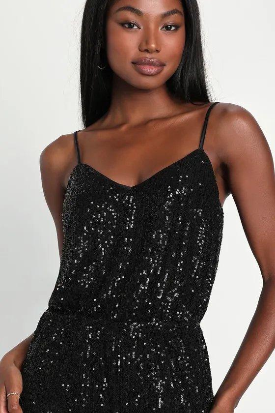 Sparkling Adventure Black Sequin Mesh Jogger Jumpsuit sold by Lulus product image thumbnail 4