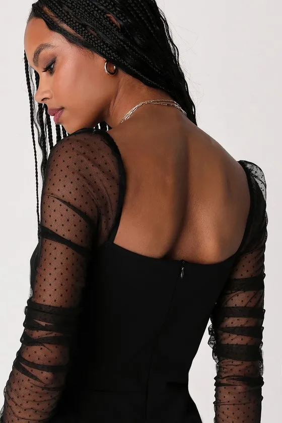 Made to Amaze Black Dotted Mesh Long Sleeve Jumpsuit sold by Lulus product image thumbnail 3