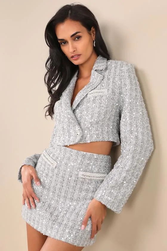 Notable Glitter Silver Tweed Sequin Mini Skirt sold by Lulus product image thumbnail 2