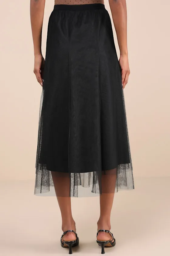 Fabulous Chicness Black Tulle High-Rise Midi Skirt sold by Lulus product image thumbnail 3