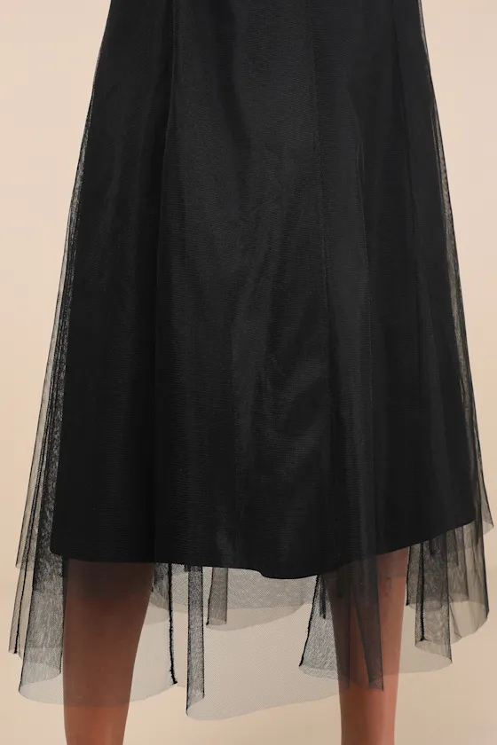 Fabulous Chicness Black Tulle High-Rise Midi Skirt sold by Lulus product image thumbnail 4