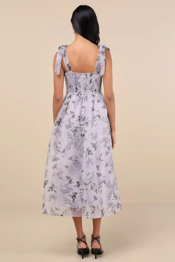 Prettiest Invite Lavender Floral Organza Tie-Strap Midi Dress sold by Lulus product image thumbnail 2