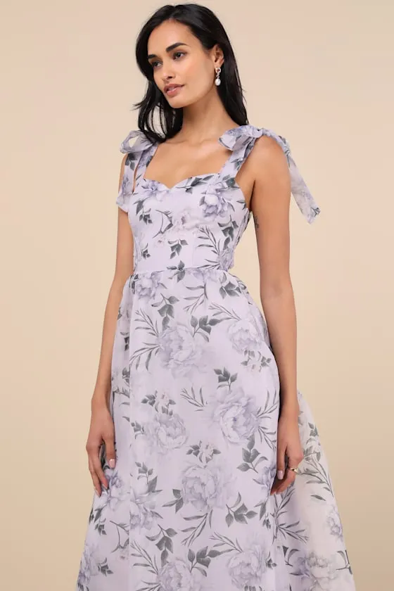 Prettiest Invite Lavender Floral Organza Tie-Strap Midi Dress sold by Lulus product image thumbnail 3