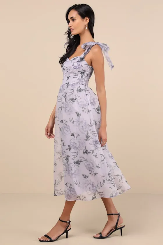 Prettiest Invite Lavender Floral Organza Tie-Strap Midi Dress sold by Lulus product image thumbnail 4