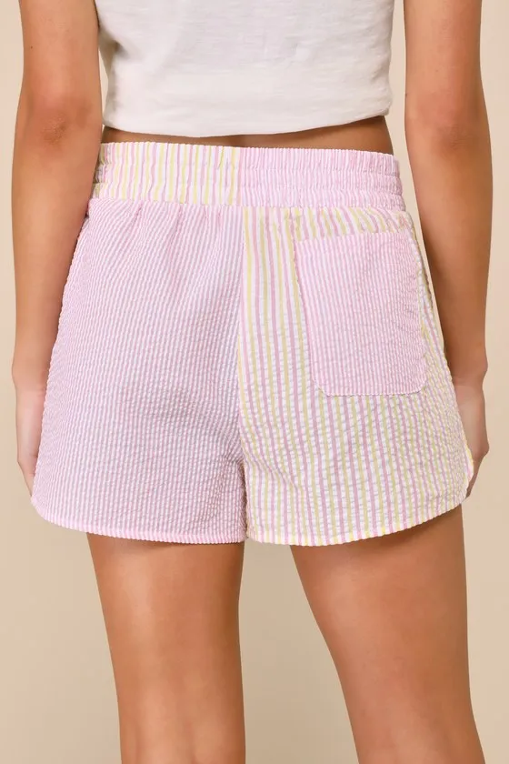 Seasonal Breeze White Yellow and Pink Striped Shorts sold by Lulus product image thumbnail 3