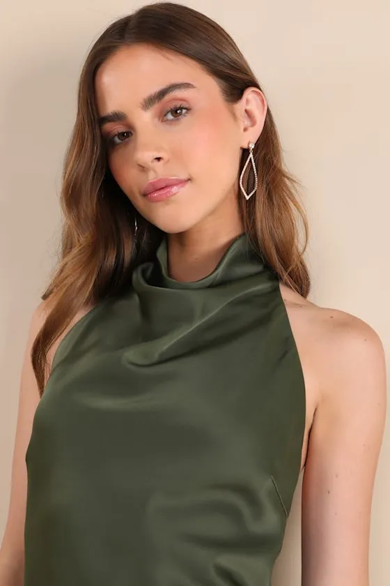 Gorgeous Endeavor Olive Green Satin Halter Mini Slip Dress sold by Lulus product image thumbnail 4