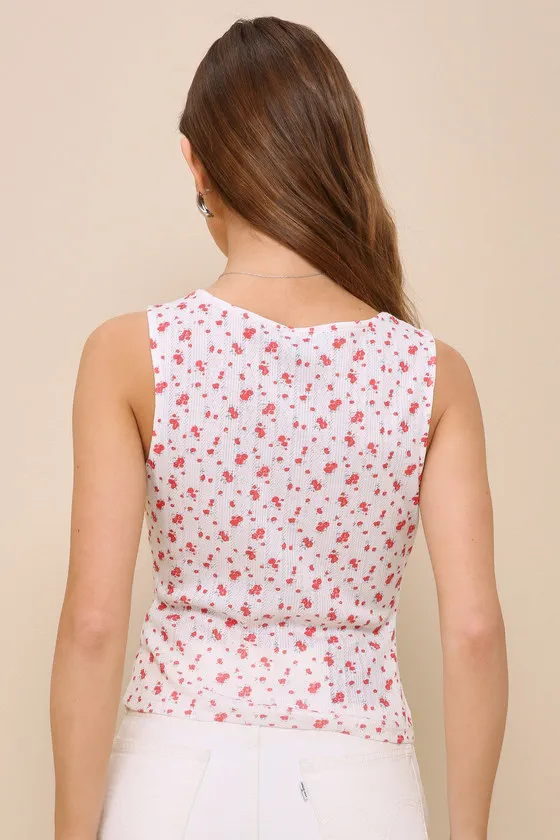 Sweetest Instinct Ivory Floral Lace Button-Front Tank Top sold by Lulus product image thumbnail 3