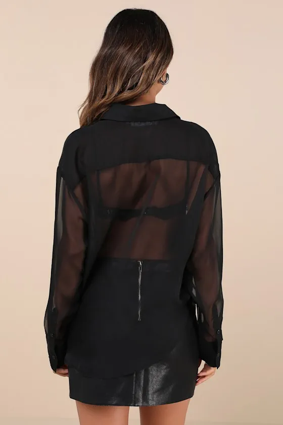 Evie Black Sheer Oversized Button-Up Top sold by Lulus product image thumbnail 3