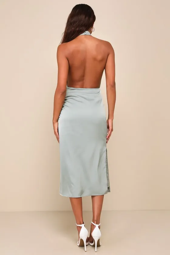 Gorgeous Season Sage Green Satin Backless Midi Dress sold by Lulus product image thumbnail 2